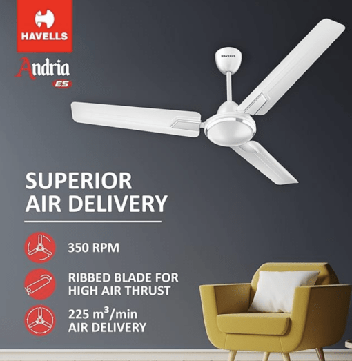 Havells 1200mm Andria Energy Saving Ceiling Fan (Pearl White, Pack of 1) - Image 2